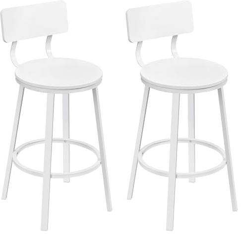 WOLTU Taburetes Bar Juego de 2, Taburetes Altos Cocina con Respaldo y Reposapiés, Sillas Modernas de Isala Mostrador, Restaurante y Bistro, Base de Metal, Blanco