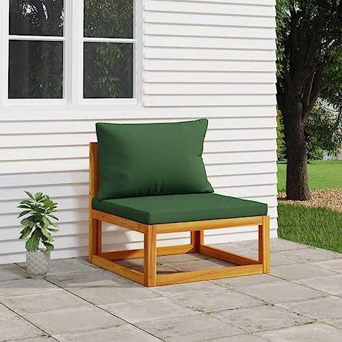 CINDERFUL Garten-Mittelsofa mit Grünen Kissen Massivholz Akazie,Akazienholz Gartensofa mit bequemen Kissen für Innenund Außenbereiche Gartensitzmöbel