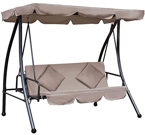 Outsunny 2 in 1 Hollywoodschaukel mit Liegefunktion 200x125x170 cm Beige
