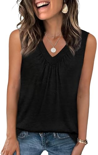 Haslike Camiseta sin mangas de verano para mujer, estilo casual, holgada, cuello en V, sin mangas