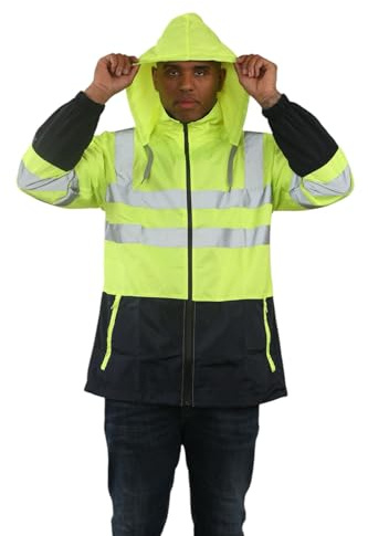 Generation-Plus+® Men’s Hi-Vis Reflective Rain Jacket Waterproof Lightweight Safety Workwear Coat for Outdoor, Construction, Plus Size S-2XL (UK, Alpha, L, Regular, Regular, Yellow)