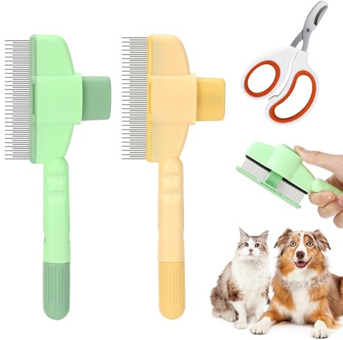 Ledebouk 2 Stück Fellblitz Bürste, Katzenbürste, Krallenschere Katzen mit 2mm&4mm Loch, Selbstreinigende Katzenbürste, Ideal Selbstreinigender Flohkamm für Langhaarkatzen und Kurzhaarkatzen