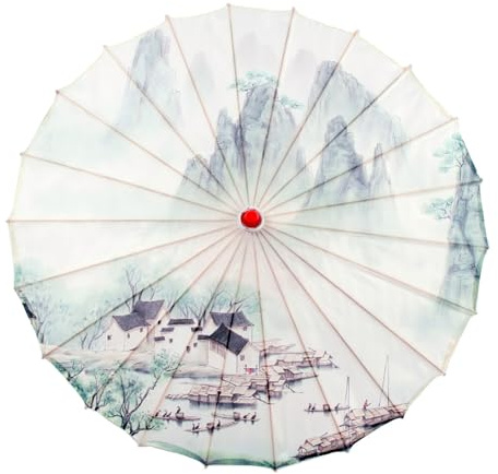 Yooghuge Parapluie chinois en soie de bambou classique - Parasol de danse classique en bambou - Parapluie en soie pour costumes et fêtes - Décoration merveilleuse, II.