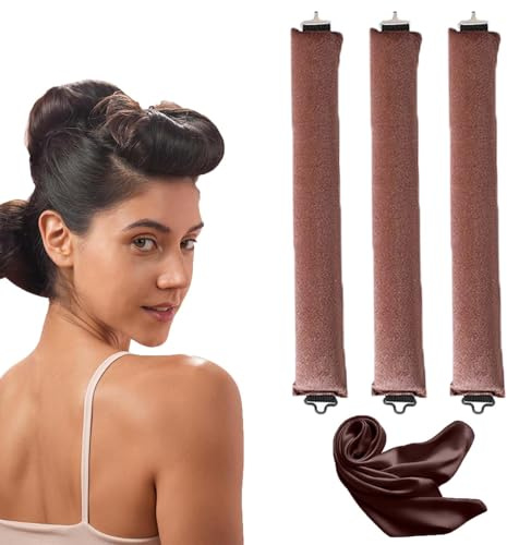 ZYEKIU 3 Pezzi Bigodino Lungo per Boccoli, Fascia Bigodino Capelli, Morbido Diy Curling iron Fascia Capelli, Heatless Curler con Gancio, Duraturo Bigodini Morbidi per Corti Lisci Ricci (Marrone)