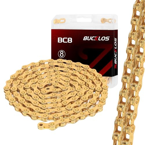 6/7/8 Speed Bike Chain,Bicycle Chain 116 Link Compatible with Shimano Gold | Titanium Colorful chain Super light,anti-rust&highly wear-resistant. Smooth shifting Premium upgrade for MTB, Road