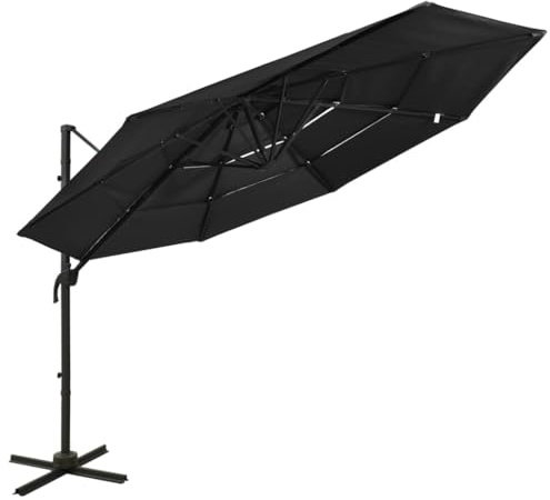 GCHDHAPB Ombrellone da giardino a 4 ripiani con asta in alluminio, 3 x 3 m, colore: nero