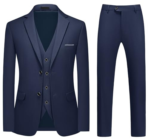 MODFUL Mens Suit 3 Piece Slim Fit Business Formal Tuxedo, Blue XL