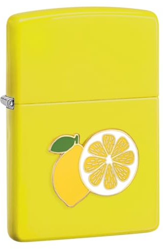 Zippo Briquet tempête Foodie Lemon, Motif Gourmand Citron, Jaune Citron Mat, emblème, Rechargeable, réutilisable, Design Coupe-Vent, boîte Cadeau, fabriqué aux États-Unis