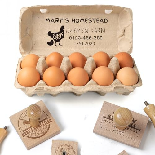 Personalised Egg Carton Stamps, 4 Sizes, Custom Chicken Stamp, 12 Designs, Rubber Stamp for Eggs Carton, Wooden Stamps for Fresh Eggs