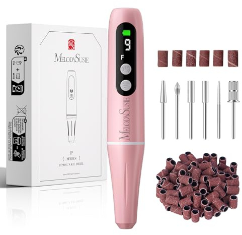 MelodySusie PC90G Ponceuse pour Ongles, Ponceuse Ongle Rechargeable 20000 tr/min, Lime à Ongle Electrique Sans Fil avec affichage LED, Portable Kit de Manucure Pédicure (Rose)