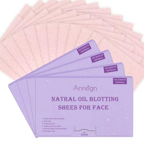 Anreign Face Oil Blotting Paper sheets- 4 pack 400 sheets Rose Natural Face Oil Blotting Paper rapidly absorb excess oils