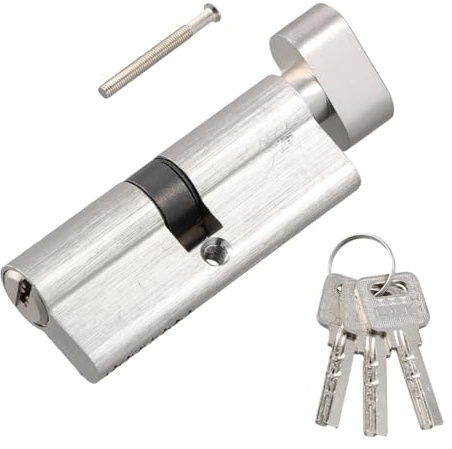 Thumbturn Cylinder Knob Cylinder Lock, Superior Security Lock with 3 Standard Keys, for Garden Gate and Various Applications, Silver