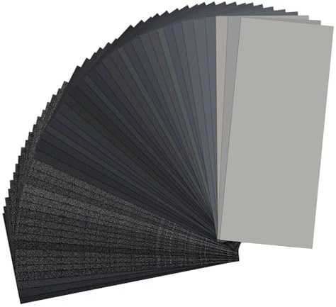 Valicaer 44 piezas de papel de lija húmedo y seco, papel de lija grueso fino de grano 120 a 10000, papel de lija de grano múltiple de 9 x 3.6 pulgadas para automóviles, metales, paredes, muebles de