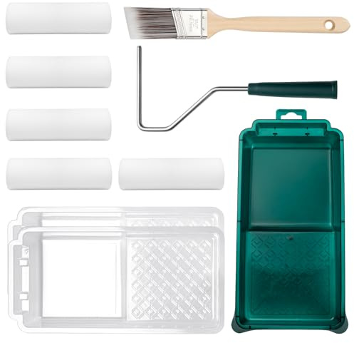 YiBaiBrush Schaumstoff Farbroller, 10 cm (4 Zoll) Kleine Hochdichte Schaumstoff-Walze Mit Wannen-Einsatz-Set, Schwammwalzen Zum Streichen & Lasieren
