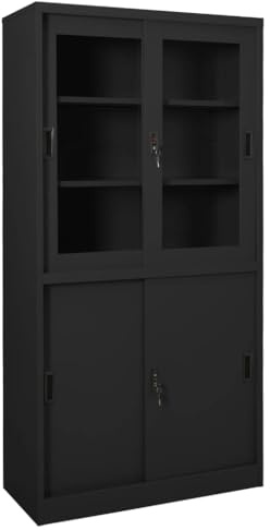 Tomostar Armoire de Bureau Métallique, Armoire à Rideaux Meuble de Classement Meuble de Rangement et Porte coulissante Anthracite 90x40x180 cm
