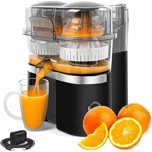 Extracteur de jus électrique - Extracteur de jus d'agrumes à double tête, capacité de 500 ml avec rainure à pulpe à 8 lames pour presser à froid les citrons, les oranges et les pamplemousses.