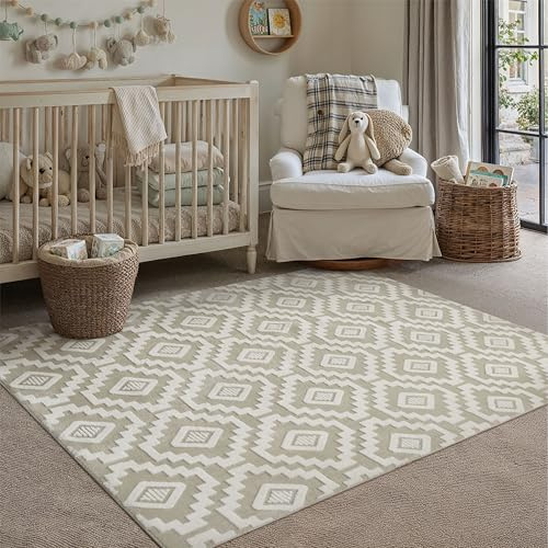 PureCozy Teppich Wohnzimmer 80x150cm Boho Schlafzimmer Waschbarer Groß Teppiche 3D Effekt Gegend Kurzflor Flauschig Rutschmatte Esszimmer Kinderzimmer Bettvorleger Carpet, Beige&Weiß