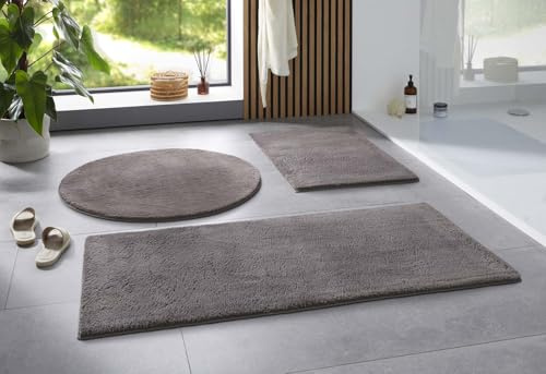 Taracarpet Badematte Uni Boho rutschfest, waschbar, Badezimmer-Teppich, Bad-Vorleger, WC Deko, Duschvorleger für Dusche und Badewannen weich und als Set kombinierbar New Anthrazit 120 cm rund