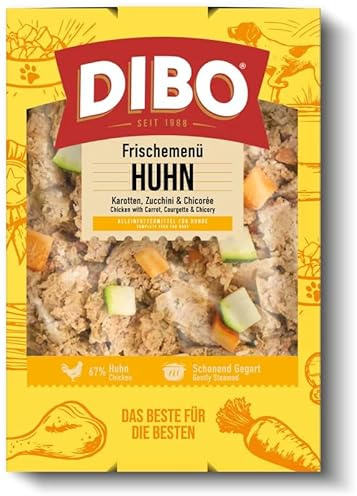 DIBO Frischemenü Huhn 8kg (20 x 400g) – Tiefgekühltes Barf Komplettmenü mit Hähnchenfleisch, Gemüse & essentielle Nährstoffe – Sous‑Vide gegart - leicht verdaulich für Sensible Hunde