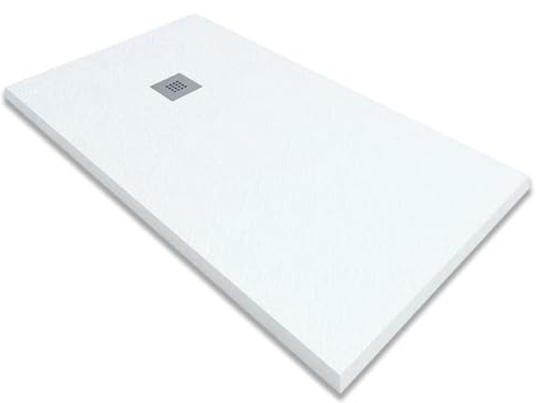 Receveur de douche en résine antidérapante avec valve de vidange et grille Blanc 110 x 70 cm