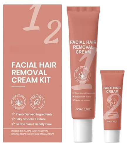 Gentle Facial Hair Removal Cream for Women,Fast&Effective Hair Remover Kit with Scraper,Moisturizing&Non-Irritating Formula,Safe for Sensitive Skin&Delicate Areas,Portable Set for Face and Body