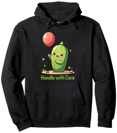 Carino Sorridente Cactus Holding Rosso Palloncino Illustrazione Felpa con Cappuccio