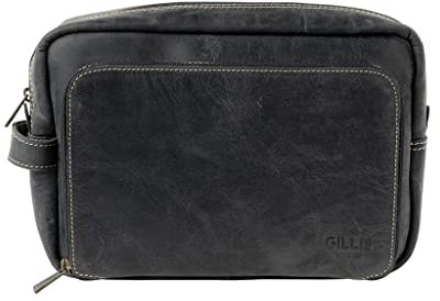 Gillis London Leder Kulturbeutel, hochwertige Kulturtasche aus echtem Leder, edles Necessaire für Damen und Herren (Vintage Black, Trafalgar Large)
