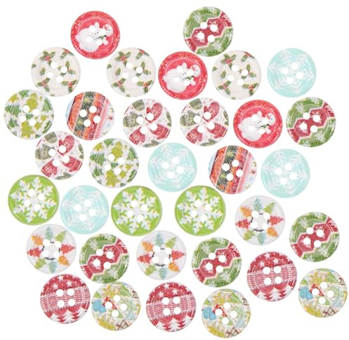 EXCEART HolzknöPfe Weihnachten 100 StüCk Schneeflocke Tanne Stern | Holzmaterial, 100 StüCk Set, Zum NäHen an Kleidung, HüTe Und Taschen, FüR Basteln Und Diy