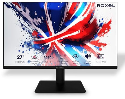 Roxel 27 INCH IPS FHD Monitor Borderless Design Computer Monitor, FULL HD 1080P, 75Hz, HDMI+VGA, 99% sRGB, 5ms Response, Eye Care, Flicker Free, Low Blue Light, Frameless, RM-27F(27 inch)