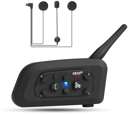 EJEAS V6 Pro+ Interfono Bluetooth per Casco Moto, Sistema di Comunicazione Bluetooth 5.1 Aggiornato per Guida in Moto con Interfaccia di Tipo C per Interfono 2 Persone (1 Confezione)