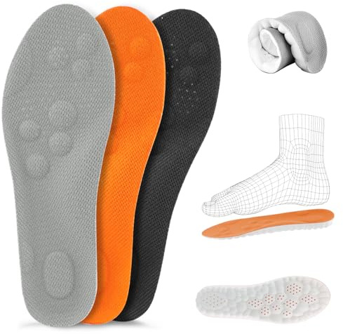 BTONGE 3 paires de semelles orthopédiques, semelles intérieures de chaussures de sport confortables pour hommes et femmes, semelles de voûte plantaire, éperons de talon, semelles orthopédiques, semel