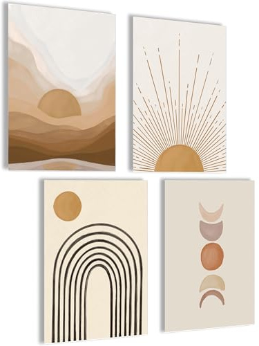 mojoliving Boho Bilder Set Poster Boho Deko Set Bilder Wanddeko Abstrakte Bilder Poster Aesthetic Bilderset Yoga Wandbilder Wohnzimmer Blumen