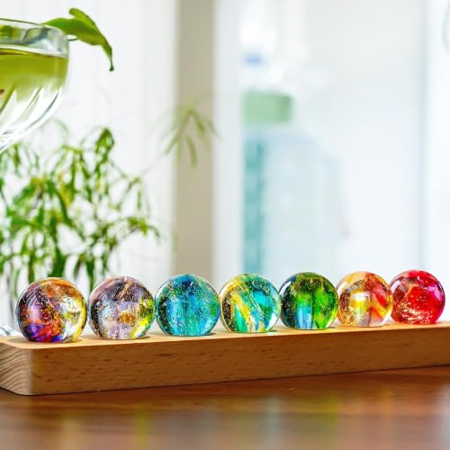 ZEERSHEE 7pcs Chakra Crystal Ball Set with LED Wooden Base Meditation Reiki Healing Crystal Ball Decoration for Home Use