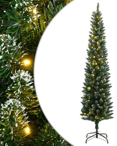 vidaXL Albero di Natale Artificiale Sottile 300 LED 240 cm, Albero di Natale Artificiale, Albero di Natale Finto, Albero di Natale dall'aspetto Reale