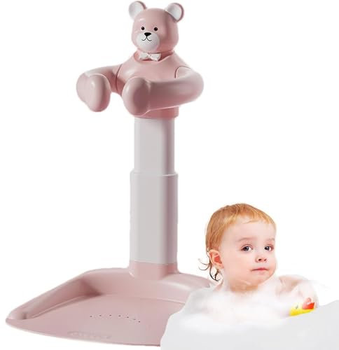 Mixtric Baby-Badewannenständer, Tragbare Badehilfe, Verstellbarer Badesitz, Duschständer Mit Rutschfester Basis, Baby-Badehilfe Zum Stehen, Für Kinder Und Mütter,Rosa