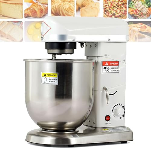JMOZHCD Batteur sur Socle électrique, Bol de mélange en Acier Inoxydable de 10 L, mélangeur Alimentaire Compact Commercial à 3 Vitesses, Comprend des Accessoires en Acier Inoxydable (White)