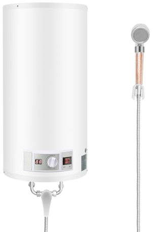 SABUIDDS Elektro Warmwasserspeicher Boiler 80L Wandbefestigung Horizontal Wasserboiler 2000W 220V Warmwasserboiler Ausgestattet mit Wasserhahn & Duschkopf, Weiß