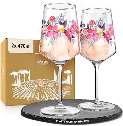 ElbFuchs® Aperitifgläser (2x470 ml) Serie Rosé Garden [GESCHENKIDEE] Spülmaschinenfest & robust, Bunte Wein- und Cocktailgläser beliebt für Spritz-Getränke, Hugo, Negroni, Limoncello, u.v.m.