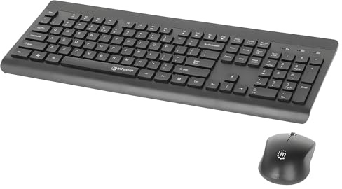 Manhattan Wireless Keyboard and Mouse Combo Set - Full-Size, Quiet Typing, 1200 DPI Precision, Universal Compatibility, USB Receiver - 180771