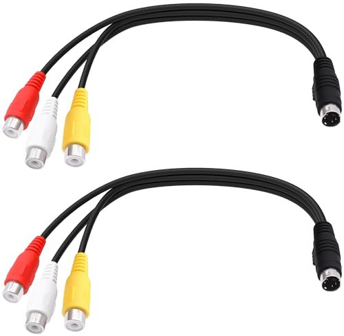 YARCHONN 4 Pin S-Video to 3 RCA AV Video Cable Mini Din 4 Pin SVideo Male to 3 RCA Female Transfer Converter Cable Double Shielding Red Yellow White Video Adapter Cord for TV PC Projector -25cm-2pcs