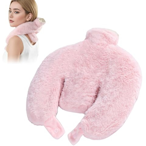 Halsvärmflaska med överdrag, stor värmeflaska för hals och hals, nackvarmvattenflaska av PVC med extra mjukt fleeceöverdrag, varmvattenflaska nacke, present till familj och vänner (rosa)