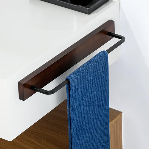 SAYAYO Porta Asciugamano Autoadesivo 40CM Portasciugamani Bagno Nero Porta Asciugamani Bidet Per Bagno Cucina, Appendi Strofinacci per Cucina in Legno Massello, Senza Foratura