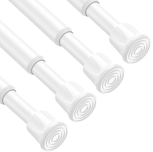 ZipGlo 4pack Spring Tension Curtain Rod 28-48 Inch 5/8 Diameter White Spring Loaded Curtain Rods Adjustable Small Tension Rod for Windows Kitchen Doorway