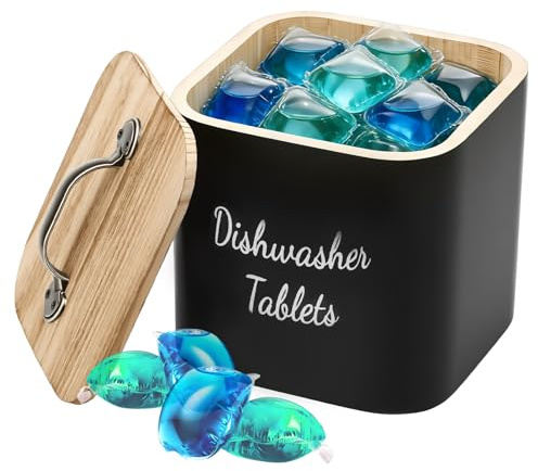 BOBASH diskmaskin kastrullhållare med lock tvättpulver förvaringslåda 15 × 13,6 cm för tvättstuga kök badrum hemkök (svart)