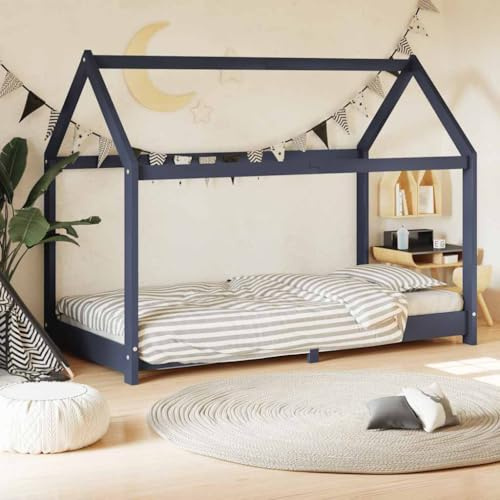 Kaloriko Kinderbettgestell Grau aus Massivholz Kiefer 70 x 140 cm mit Lattenrost, stabiles Kleinkindbett, umbaubar, ideal als Gitterbett und Juniorbett für Kinderzimmer, mit praktischem Stauraum