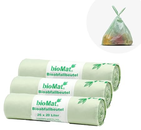 Sacs poubelle compostables et biodégradable - BIOMAT®, 15 Lt. mit Henkel (3er Pack)