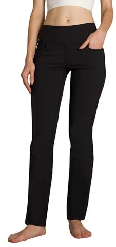 Safort Pantalones de 71 cm / 76 cm / 81 cm / 86 cm para Yoga, Pierna Recta, Tiro Alto/Regular, Cuatro Bolsillos, UPF50+, Negro, XL