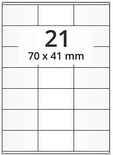 Laserdrucker Etiketten auf A4 Bogen, weiß - 70 x 41 mm - 2.100 Papier Aufkleber auf 100 Blatt, ablösbare Universal Klebe-Etiketten, matt