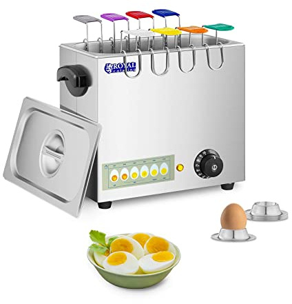 Royal Catering Hervidor Cocedor de huevos eléctrico RCEB-8T (2600 W, Acero inoxidable, Para 8 huevos, 8 cucharas con distintos colores, Incluye 4 vasos)