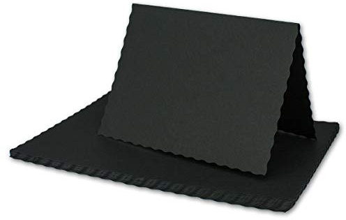 75x Faltkarten DIN A6 mit wellig gestanztem Rand - Schwarz - 10,5 x 14,8 cm - Wellenschnitt Einladungs-Karten - FarbenFroh by GUSTAV NEUSER